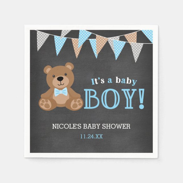 Chalkboard Nalle Boy Baby Shower Pappersservett (Framsidan)