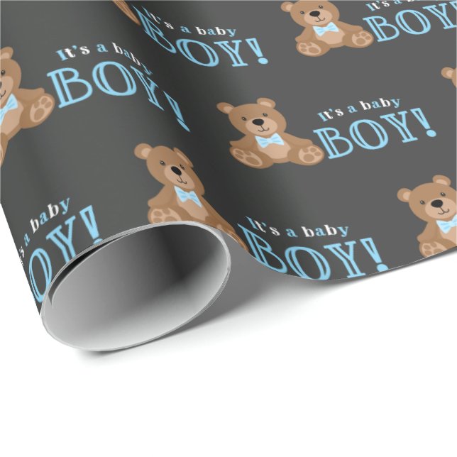 Chalkboard Nalle Boy Baby Shower Presentpapper (Rullad Hörn)