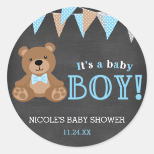 Chalkboard Nalle Boy Baby Shower Runt Klistermärke