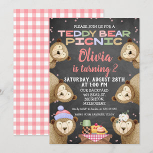 Chalkboard Nalle Picnic Birthday-inbjudan Inbjudningar