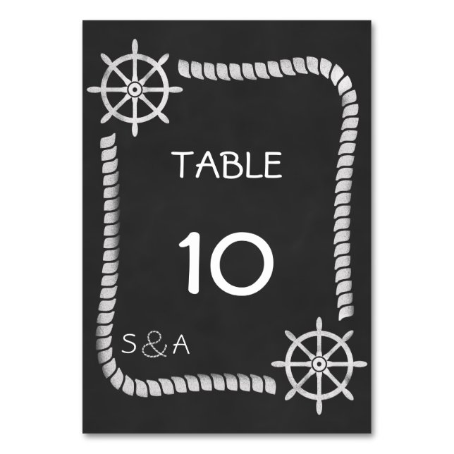 Chalkboard Nautical Bröllop Bord Bordsnummer (Framsidan)