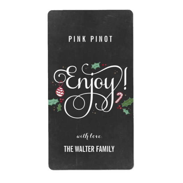 Chalkboard Njut av etiketterna Vin Flaska vid jul Fraktsedel (Framsidan)