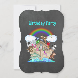 Chalkboard NOAHS ARK Zoo animal party Inbjudningar