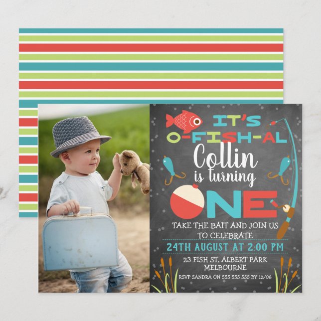 Chalkboard O-fish-ally En födelsedagsinbjudan Inbjudningar (Fram/baksida)