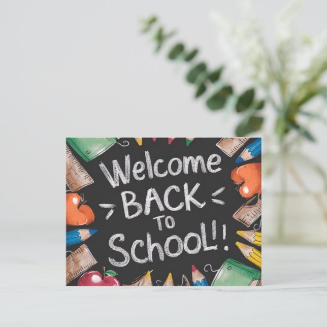 Chalkboard och skolartiklar Back to school Vykort (Stående Fram)