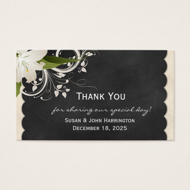 Chalkboard och White Lily Tack Visitkort (Framsidan)