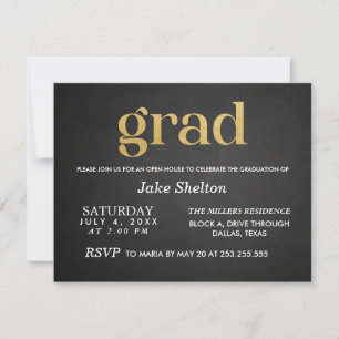 Chalkboard Open House Studenten Guld Grad Inbjudningar
