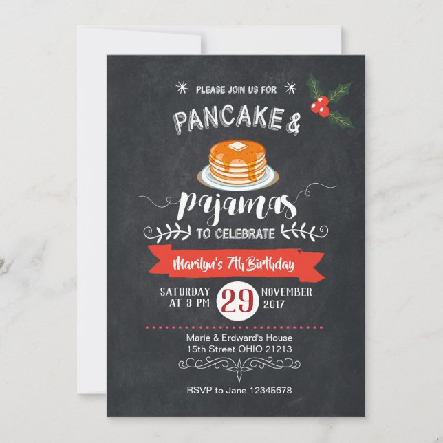 Chalkboard Pancake och Pajamas Birthday bjudande Inbjudningar (Framsida)