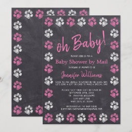 Chalkboard Paw Print Rosa Girl Baby Shower by Mail Inbjudningar