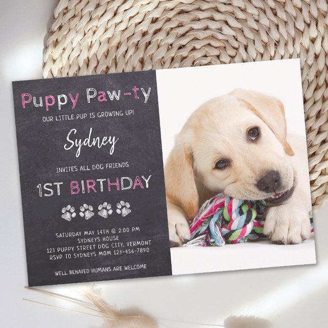 Chalkboard Pawty Puppy Hund Birthday Inbjudningar (Skapare uppladdad)