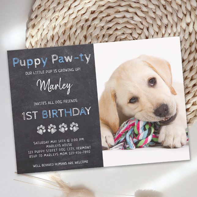 Chalkboard Pawty Puppy Hund Birthday Inbjudningar (Skapare uppladdad)