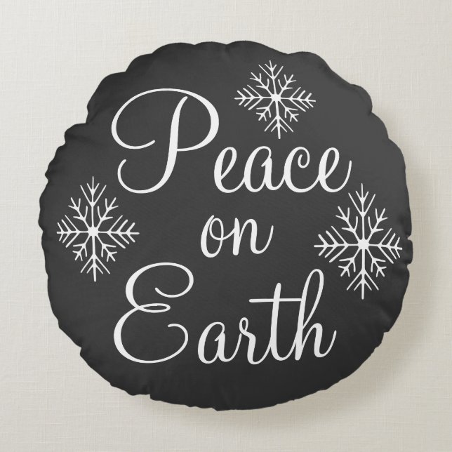 Chalkboard Peace on Earth Pillow Rund Kudde (Framsidan)