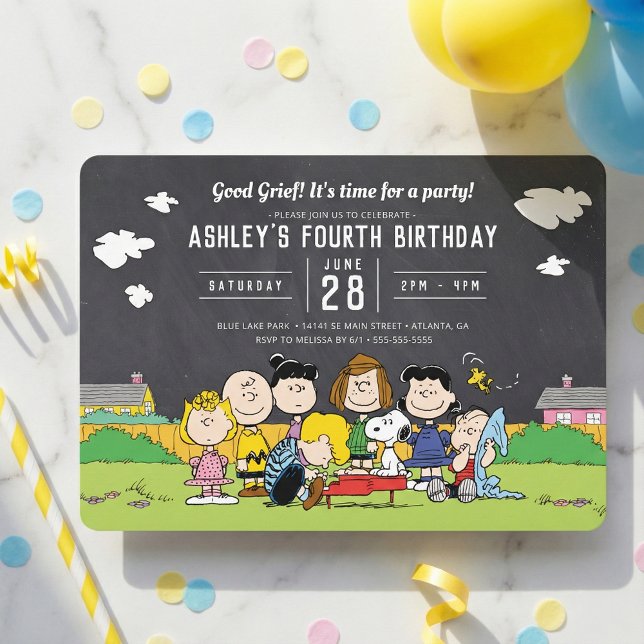 Chalkboard Peanuts Charlie Brown och Gang Birthday Inbjudningar (Skapare uppladdad)