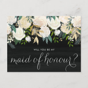 Chalkboard Peonies kommer du att vara min Maid of  Inbjudan Vykort