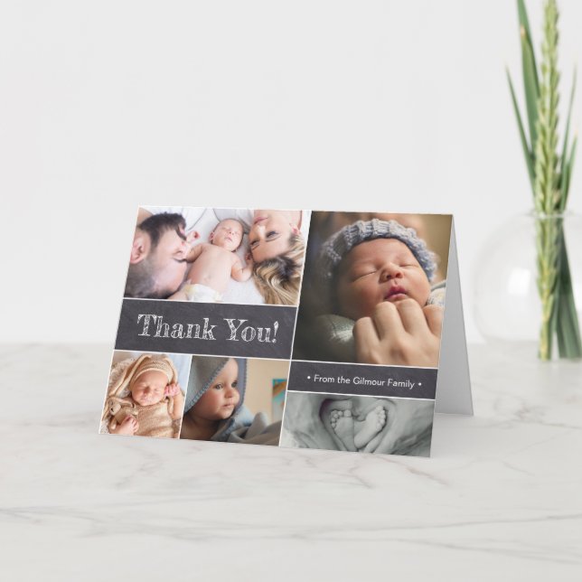 Chalkboard Photo Collage Baby Tack Meddelande (Framsida)