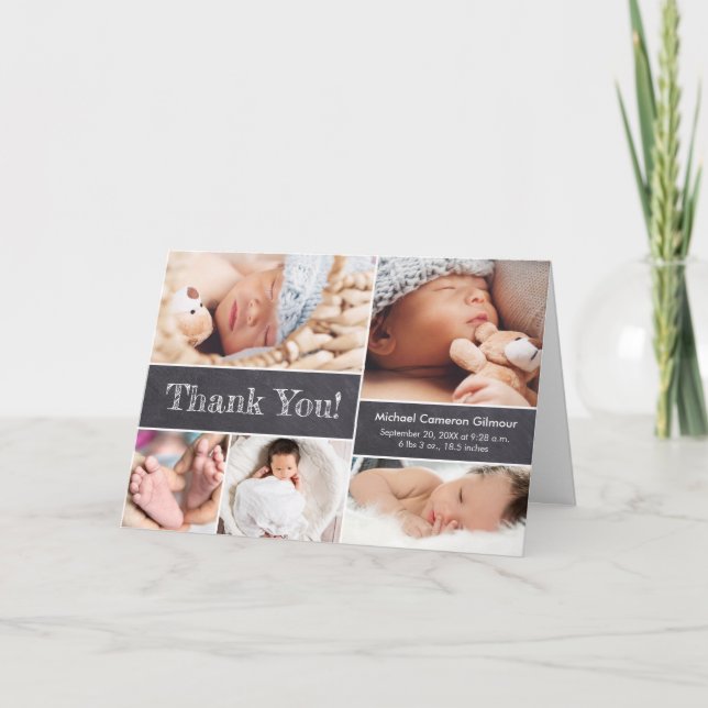 Chalkboard Photo.Collage Pojke Shower Tack Kort (Framsida)