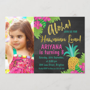 Chalkboard Photo Hawaiian Luau Birthday-inbjudan Inbjudningar