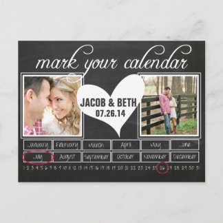 Chalkboard Photo Save Date Calendar Postcard Meddelande Vykort