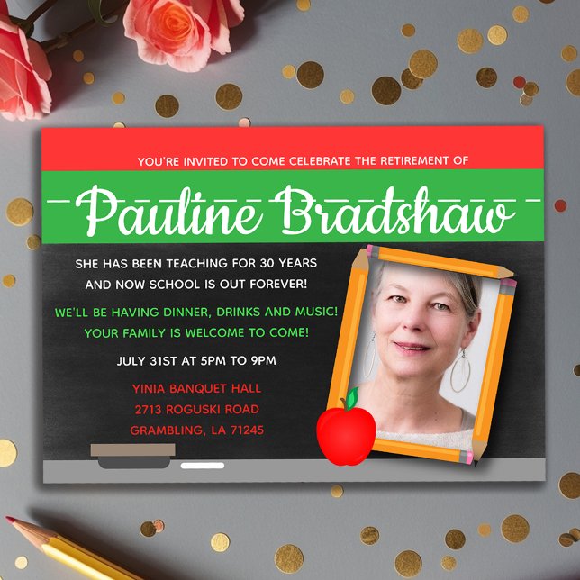 Chalkboard Photo Teacher Pension Party Inbjudningar (Chalkboard Photo Teacher Retirement Party Invitation
)