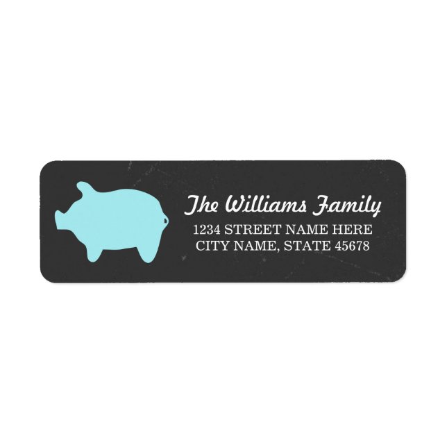Chalkboard Piggie-Adressetiketter / Blue Returadress Etikett (Framsidan)