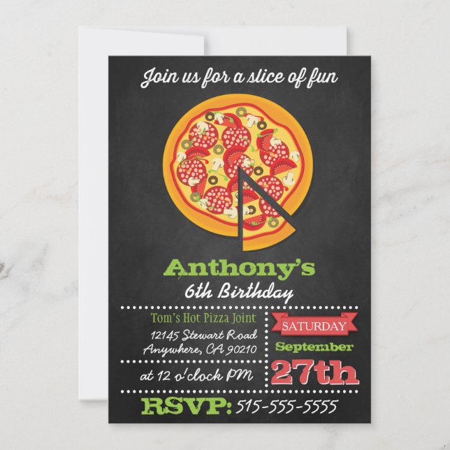 Chalkboard Pizza Party-inbjudningar Inbjudningar (Framsida)
