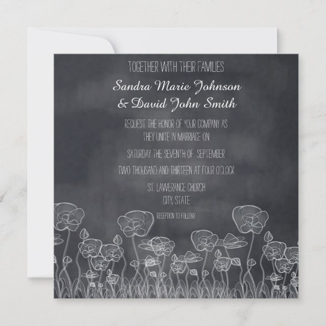 Chalkboard Poppy Wedding-inbjudan Inbjudningar (Framsida)