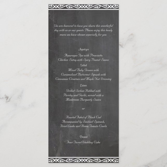 Chalkboard Posh Bröllop Menu Meny (Framsida)