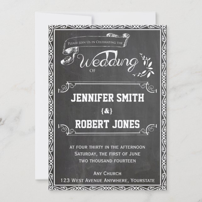 Chalkboard Posh Wedding-inbjudan Inbjudningar (Framsida)