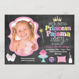 Chalkboard Princess Pajama Party Fotoinbjudan Inbjudningar
