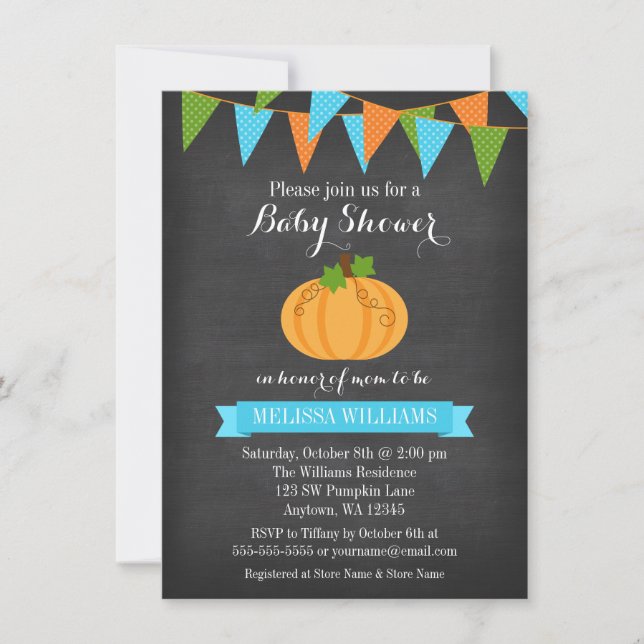 Chalkboard Pumpkin Bunting Boy Fall Baby Shower Inbjudningar (Framsida)