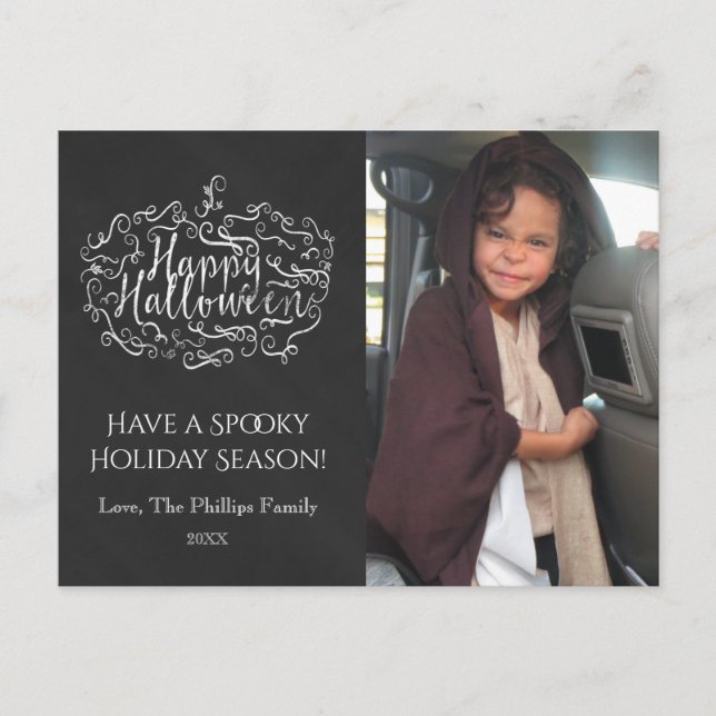 Chalkboard Pumpkin Happy halloween Helgdag Photo Helg Vykort (Framsida)