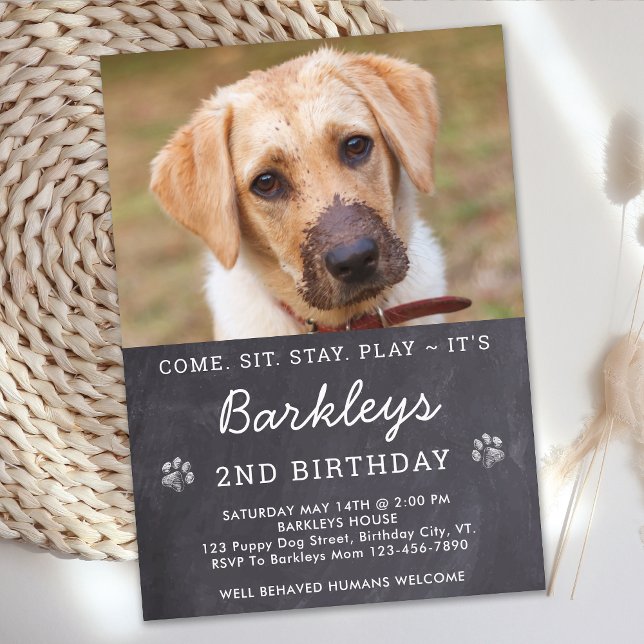 Chalkboard Puppy Hund Birthday Anpassningsbar Pet  Inbjudningar (Skapare uppladdad)