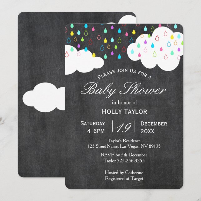 Chalkboard Rainbow Baby Shower-inbjudan Inbjudningar (Fram/baksida)