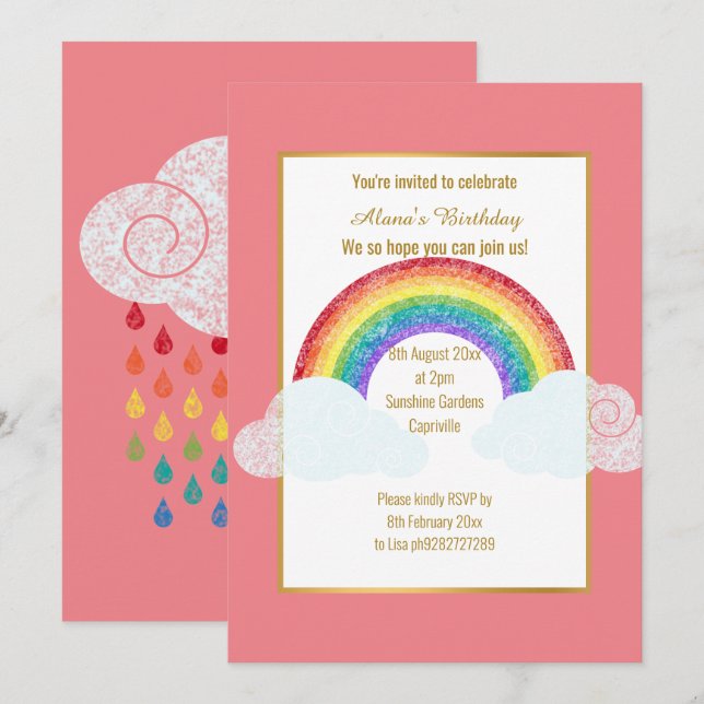 CHALKBOARD RAINBOW CLOUD ROSA BIRTHDAY-INBJUDAN INBJUDNINGAR (Fram/baksida)
