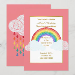 CHALKBOARD RAINBOW CLOUD ROSA BIRTHDAY-INBJUDAN INBJUDNINGAR