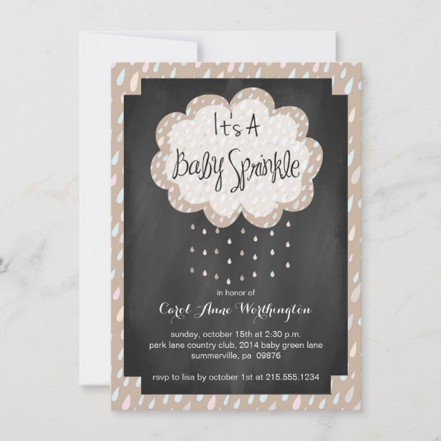 Chalkboard Raindrop Sprinkle-inbjudan till Baby Inbjudningar (Framsida)