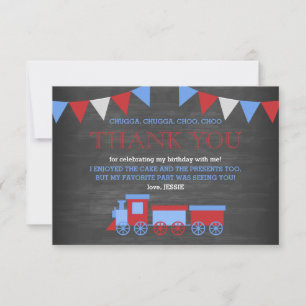 Chalkboard Red and Blue Tåg Birthday Tack Kort