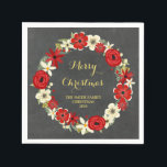 Chalkboard Red Blommigt Wand-jul Napkin Pappersservett<br><div class="desc">God jul-blöjor för julhelg med den rustiska kolvbordsglaset mönster,  den röda och vita utandningen av blommigten av vintage och texten från guld färg.</div>