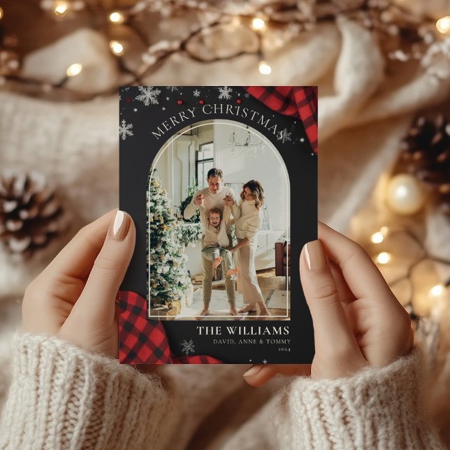 Chalkboard Red Gingham Play Photo jul Julkort (Skapare uppladdad)