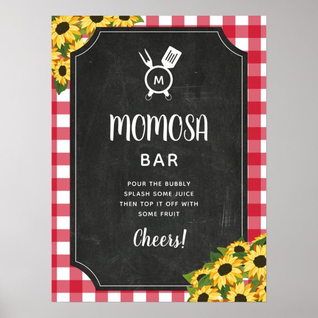 Chalkboard Red Gingham Solros Monogram Momosa Poster (Framsidan)