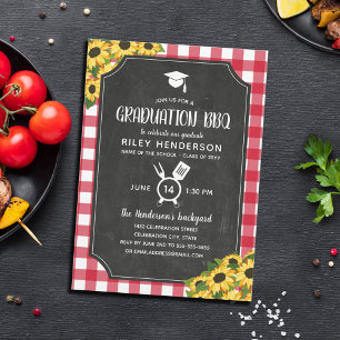 Chalkboard Red Gingham Sunrose Studenten BBQ Inbjudningar