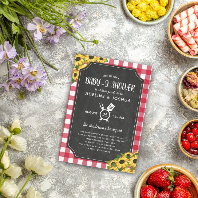 Chalkboard Red Gingham Sunsphere Baby-Q Shower Inbjudningar (Skapare uppladdad)