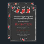 Chalkboard Red n White Hanging Stockings jul Inbjudningar<br><div class="desc">Röda och vita hängstrummor och grå bär och löv mot svart bakgrund av krita. En inbjudan till roligt med vismisk Helgdag. Inbjudan kan enkelt anpassas för evenemanget genom att du lägger till din händelseinformation, teckensnittet stil, teckensnittet storlekt & färg och ordalydelsen efter eget val genom att klicka på knappen Anpassa...</div>