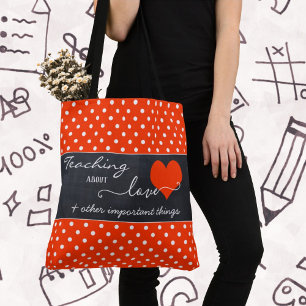 Chalkboard Red White Polka dots Teacher Tote Bag Tygkasse