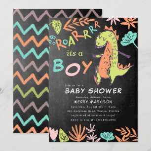 Chalkboard Roar sin pojkvän Cute Dino Baby Shower Inbjudningar