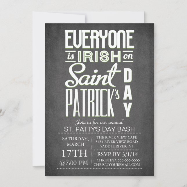 Chalkboard Roligt Typography St. Patrick's Day Par Inbjudningar (Framsida)