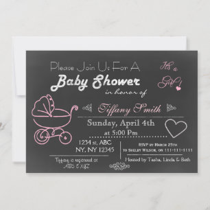 Chalkboard rosa Babyduschinbjudan Inbjudningar