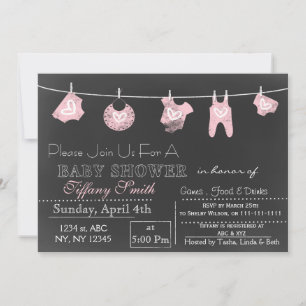 Chalkboard rosa Babyduschinbjudan Inbjudningar