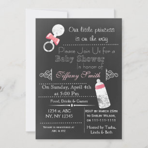Chalkboard rosa Babyduschinbjudan Inbjudningar