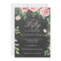 Chalkboard Rosa Blommigt Garden 50:e Födelsedagsfe